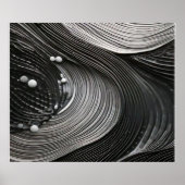 Monochrome Flowing Waves Textured Abstract ポスター (正面)