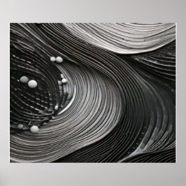 Monochrome Flowing Waves Textured Abstract ポスター