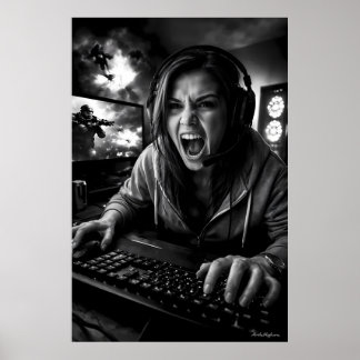 Monochrome Frenzy Gamer Portrait Poster ポスター