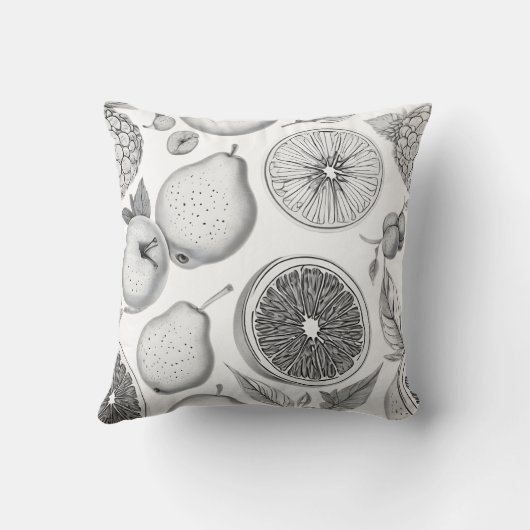 Monochrome Fruit Pattern with Botanical Elements クッション (裏面)