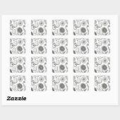 Monochrome Fruit Pattern with Botanical Elements スクエアシール (シート)