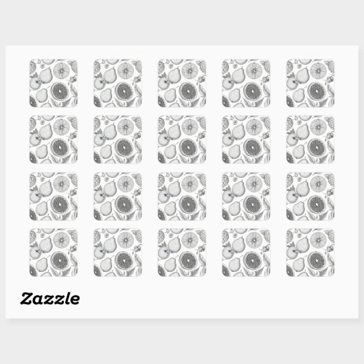 Monochrome Fruit Pattern with Botanical Elements スクエアシール (シート)