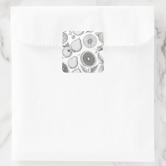 Monochrome Fruit Pattern with Botanical Elements スクエアシール (バッグ)