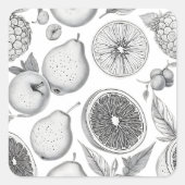 Monochrome Fruit Pattern with Botanical Elements スクエアシール (正面)