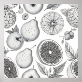 Monochrome Fruit Pattern with Botanical Elements ポスター (正面)