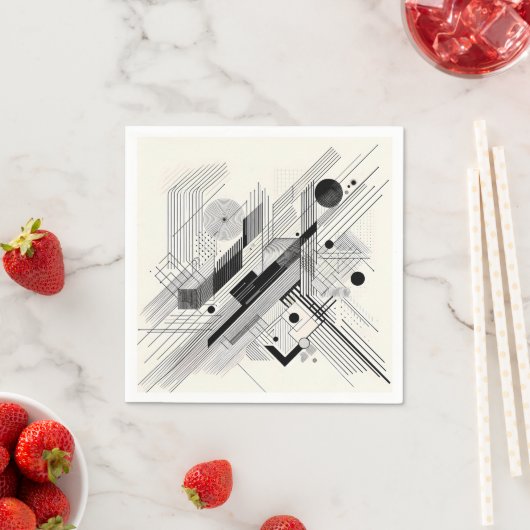 Monochrome Geometric Linework スタンダードカクテルナプキン (インサイチュ)