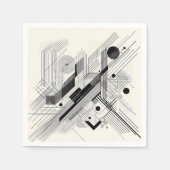 Monochrome Geometric Linework スタンダードカクテルナプキン (正面)