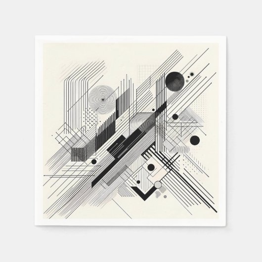 Monochrome Geometric Linework スタンダードカクテルナプキン (正面)