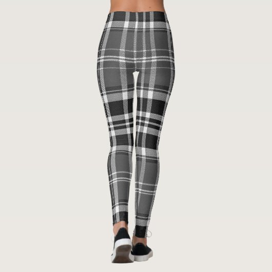 Monochrome Gray Black White Plaid Tartan レギンス (裏面)