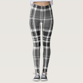 Monochrome Gray Black White Plaid Tartan レギンス (正面)