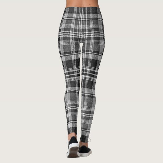 Monochrome Gray Black White Tartan Plaid レギンス (裏面)