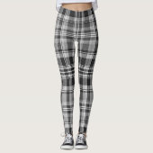 Monochrome Gray Black White Tartan Plaid レギンス (正面)