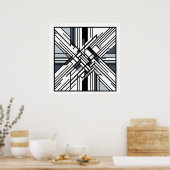 Monochrome Grid X – Abstract Geometric Line Art ポスター (キッチン)