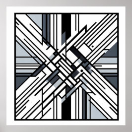 Monochrome Grid X – Abstract Geometric Line Art ポスター
