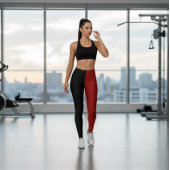 Monochrome Half Black Half Wine Red レギンス