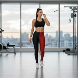 Monochrome Half Black Half Wine Red レギンス