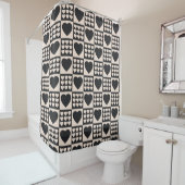 Monochrome Hearts Checkered Modern Shower Curtain シャワーカーテン (インサイチュ)