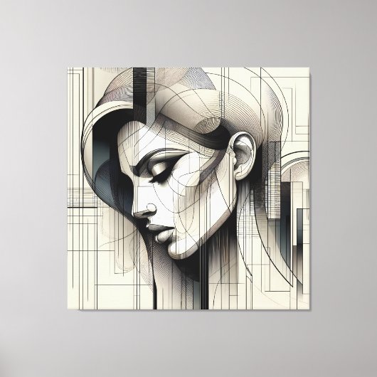 Monochrome Line Portrait キャンバスプリント (正面)