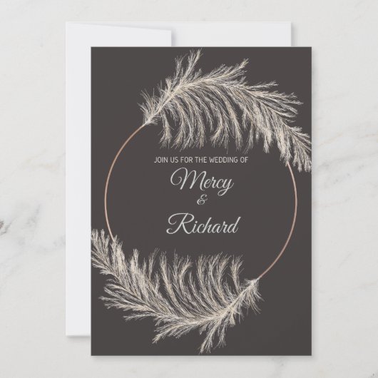 Monochrome Luxury Pampas Grass Boho Wedding Card (正面)