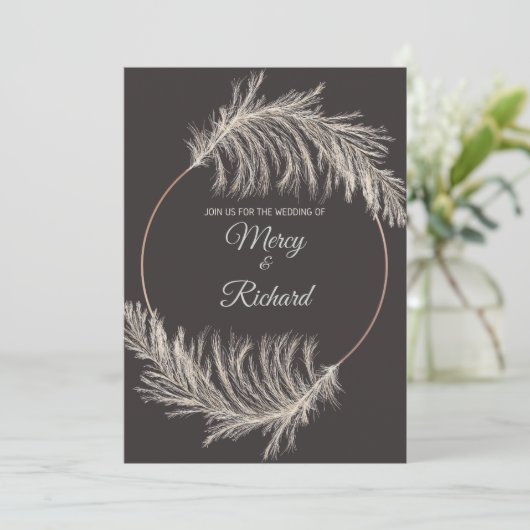 Monochrome Luxury Pampas Grass Boho Wedding Card (スタンド正面)
