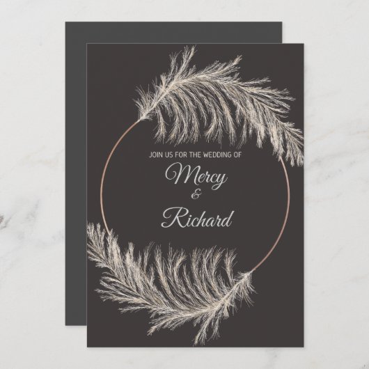 Monochrome Luxury Pampas Grass Boho Wedding Card (正面/裏面)