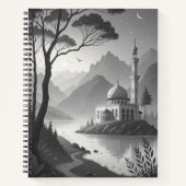 Monochrome Mosque Landscape with Mountain Lake Vie ノートブック (正面)