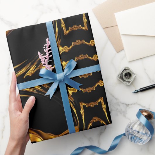 Monochrome Opulence: Liquid Gold Black Designer  ラッピングペーパー (ギフト)