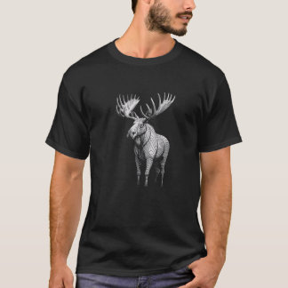 Monochrome Paint Art Forest Elk Deer Buck Reindeer Tシャツ