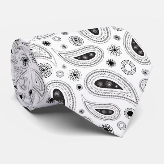 Monochrome Paisley Pattern Traditional ネクタイ (ロール)