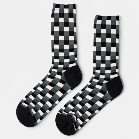 Monochrome Pattern of Gray, Grey, Black and White ソックス (左)