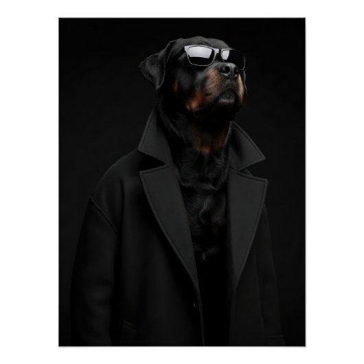 Monochrome Rottweiler Portrait – Dark Minimalist ポスター (正面)