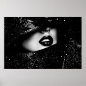 Monochrome sensual woman lips in black frame ポスター (正面)