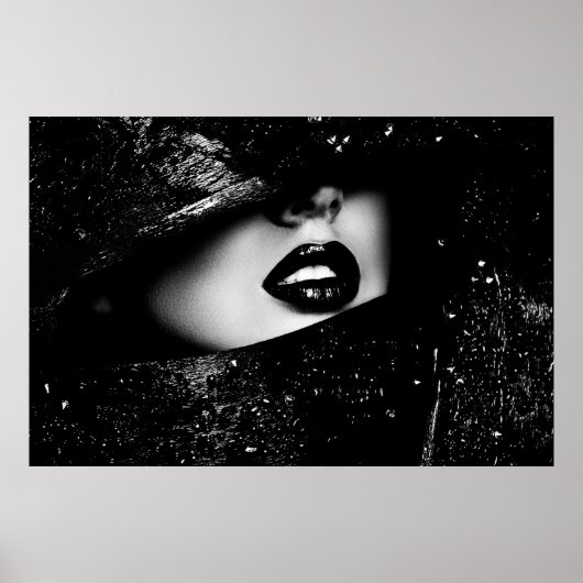 Monochrome sensual woman lips in black frame ポスター (正面)