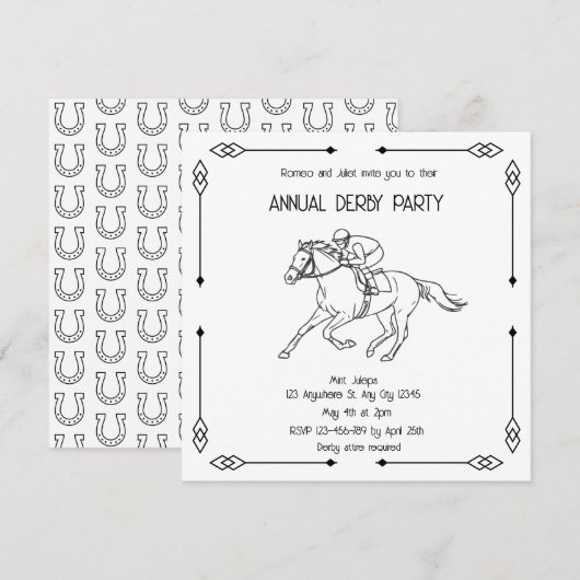 Monochrome Sketch Annual Derby Party Invitation 招待状 (正面/裏面)