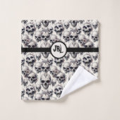 Monochrome Skulls バスタオルセット (ウォッシュタオル)