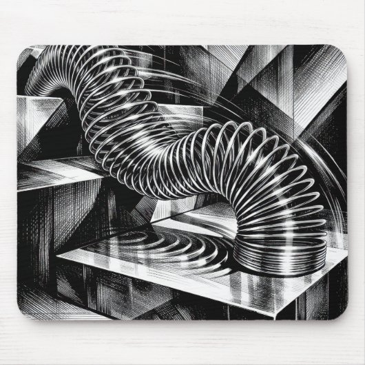 Monochrome Slinky Tumbling Down Chrome Steps マウスパッド (正面)