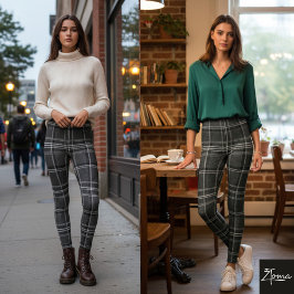 Monochrome Square Plaid Dark Gray Check レギンス