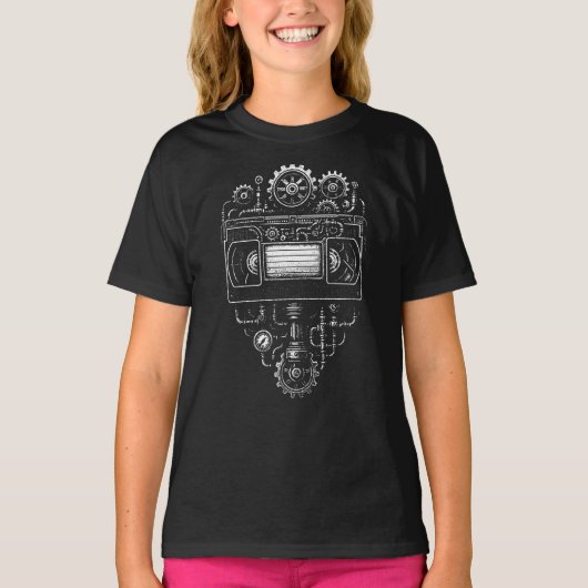 Monochrome steampunk VHS Video tape Tシャツ (正面)