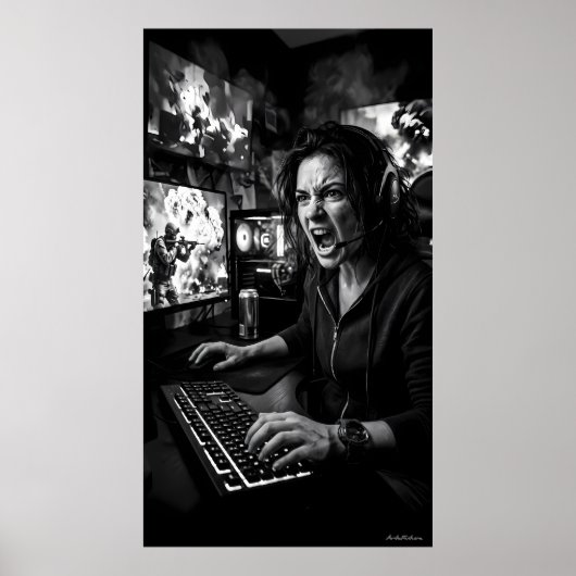 Monochrome Total Rage Gaming Room Poster ポスター (正面)