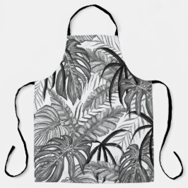 Monochrome Tropical Leaves Pattern | Elegant Black エプロン