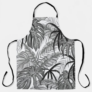 Monochrome Tropical Leaves Pattern | Elegant Black エプロン