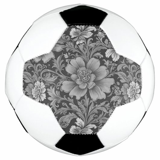Monochrome Vintage Floral Pattern  サッカーボール (正面)