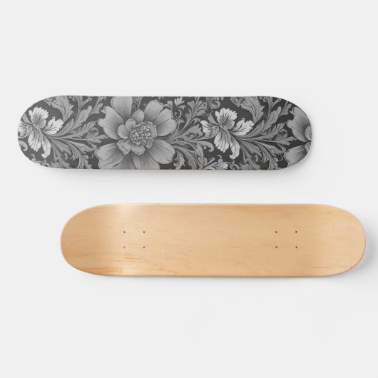 Monochrome Vintage Floral Pattern  スケートボード (横)