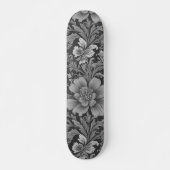 Monochrome Vintage Floral Pattern  スケートボード (正面)