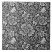 Monochrome Vintage Floral Pattern  タイル (正面)