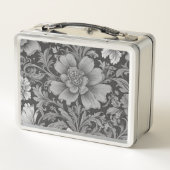 Monochrome Vintage Floral Pattern  メタルランチボックス (裏面)