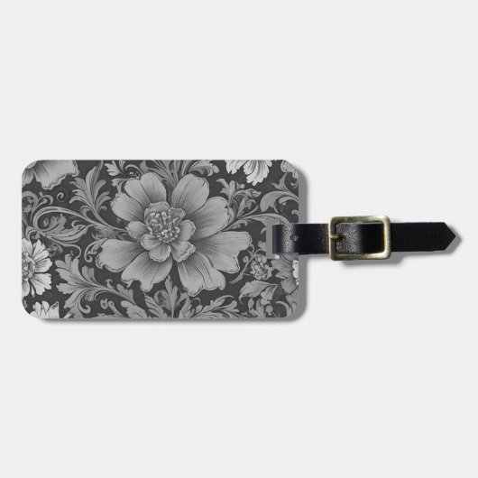 Monochrome Vintage Floral Pattern  ラゲッジタグ (正面横)