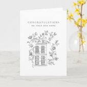 Monochrome Vintage House New Home Congratulations カード (黄色い花)