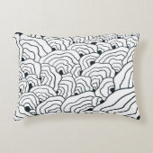 Monochrome Wave Pattern,  Modern Abstract Line Art アクセントクッション (正面)