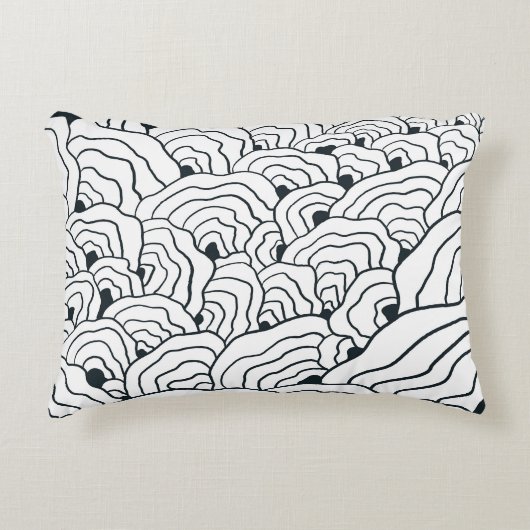 Monochrome Wave Pattern,  Modern Abstract Line Art アクセントクッション (正面)
